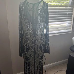 Long Black sheer dress encrusted w/ jewels